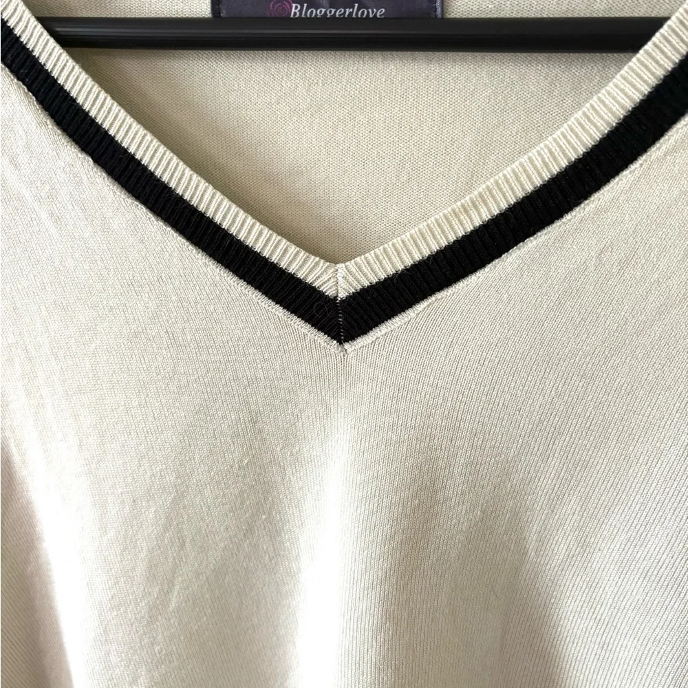 Chic V-Neck Cream Tee with Black Accents and matching shorts - Picture 3 of 8